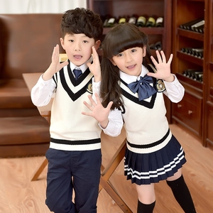 卷卷毛春秋款英伦校服男女童毛衣背心套装幼儿园园服中小学生班服儿童班服