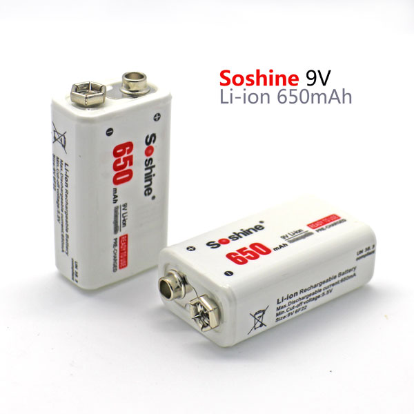Soshine热卖9V可充锂电池容量650毫安时万用表话筒用出口认证装