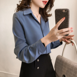 2018新款女装春装简约衬衫女长袖雪纺上衣百搭纯色韩范打底衬衣女式衬衫
