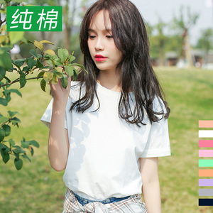 2017夏装新品韩版宽松圆领学生白色短袖T恤女纯棉半袖女装上衣