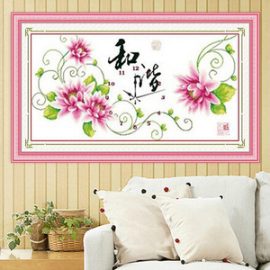 2019新款客厅印花和谐 span class=h>十字绣 /span>简约时钟线绣卧室 