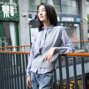 素缕春装2018新款女装V领无袖外搭宽松针织衫女SL523281鶭文艺女装