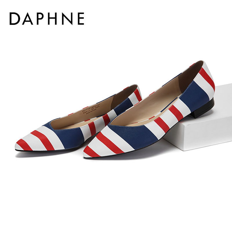 Daphne/达芙妮圆漾春新款单鞋舒适尖头条纹女鞋子1017101803