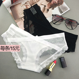 内裤女蕾丝低腰火辣少女性感纯棉透明无痕网纱诱惑超薄三角黑白色