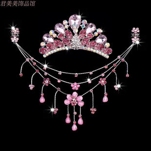 古装孔雀头饰 儿童公主链额头链女童皇冠发饰 额饰流苏宝宝发饰品