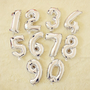 14寸银色数字装饰铝膜气球新年派对 宝宝周岁儿童生日  h