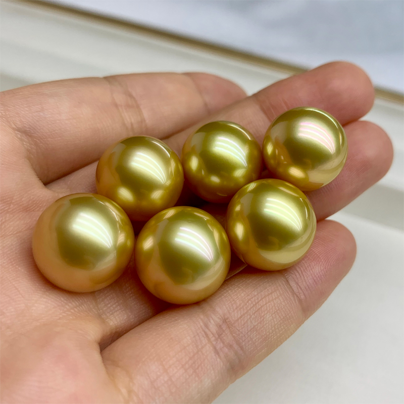 海臣珍珠 3月蕞新好货 大规格14.38-15mm南洋金珠裸珠 数量就6颗