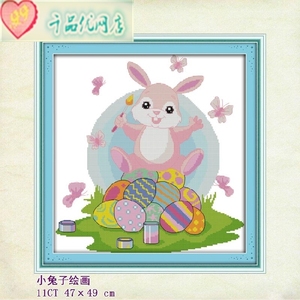 新款印花小兔子十字绣兔子绘画彩蛋简单现代简约 动物图案小幅挂