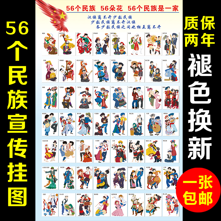 包邮中国56个民族贴画挂图宣传海报幼儿园校园文化少数民族墙贴画