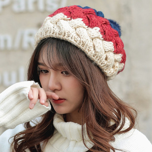 帽子女秋冬天贝雷帽保暖手工针织韩版可爱南瓜帽兔毛球毛线蓓蕾帽