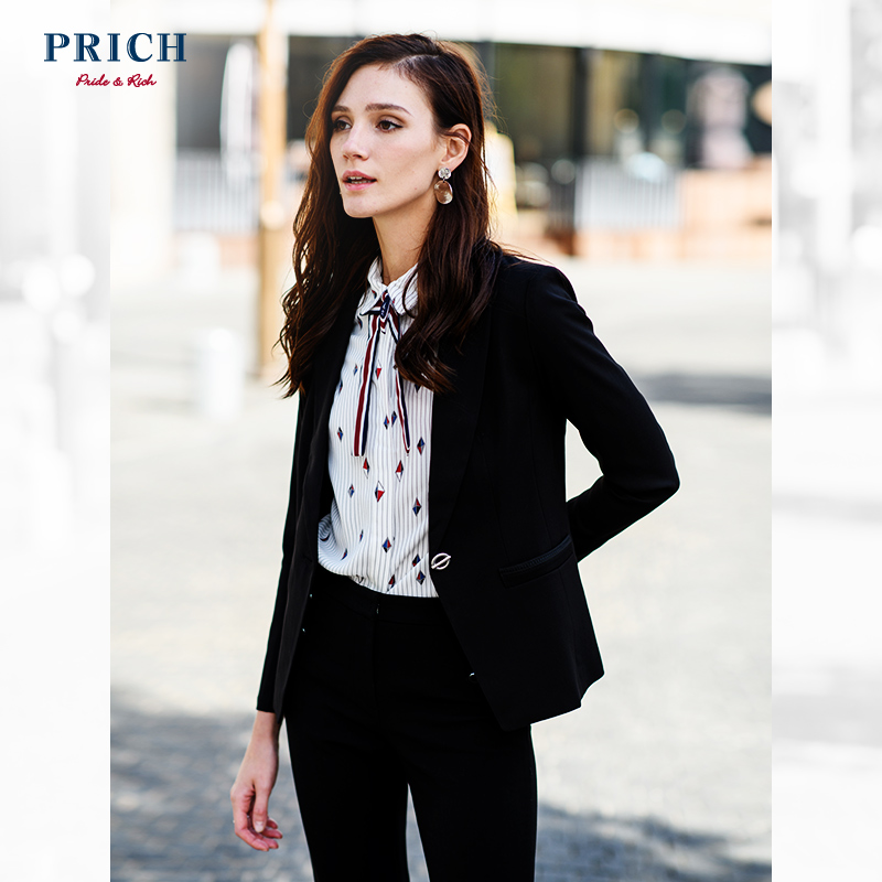 PRICH新款女装时尚简约修身黑色通勤风性感气质小西装PRJK87701M