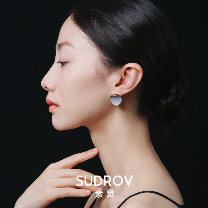 素觉纯银女气质简约韩国大气耳环个性设计感夸张法式耳钉小众耳坠
