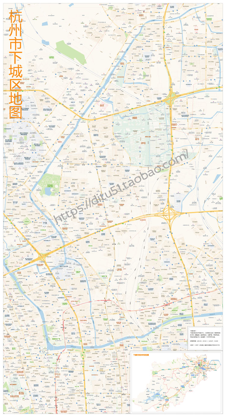 杭州市下城区地图定制 办公室书房城市街道百度装饰画墙壁挂画芯s