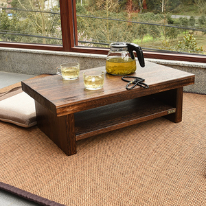 日式烧桐木实木榻榻米桌 简约飘窗茶几 茶室矮桌床上双层小茶桌