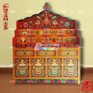 西藏佛龛供桌藏式手绘实木佛堂佛柜藏传密宗三层佛台立柜经柜供台