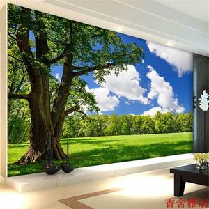 3d大树墙纸 绿色田园风景立体画卧室沙发背景墙装饰壁画 森林壁纸