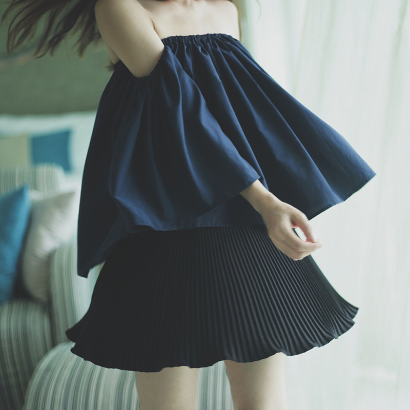 bv原创新款a字型百褶黑色高腰迷你超短裙雪纺半身裙短款裤裙女秋