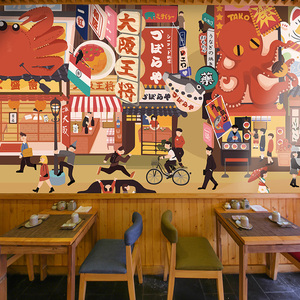 日式寿司店墙纸手绘卡通背景榻榻米包间装饰壁画日本料理餐厅 span
