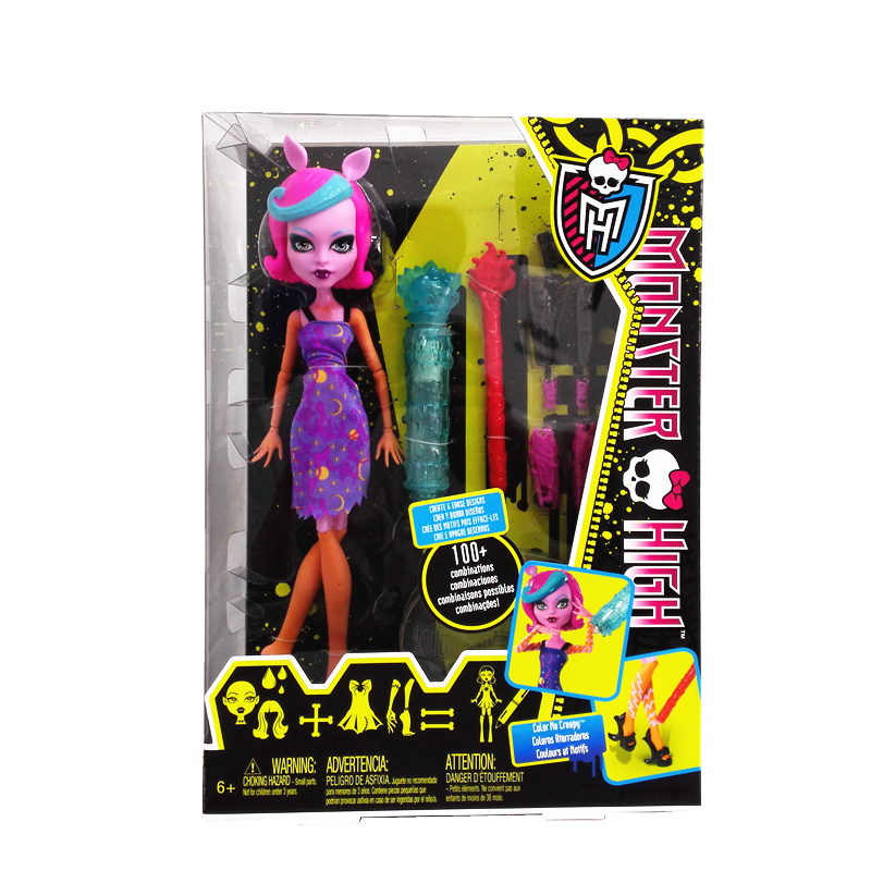 美泰正版怪物高中高中精灵芭比组装变色娃娃场景套装女孩玩具