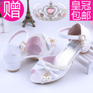 【女童凉鞋夏季公主鞋小高跟白色图片】女童凉鞋夏季