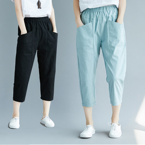 特大码 span class=h>女装 /span>夏棉麻七分裤胖妹妹宽松薄款女裤子