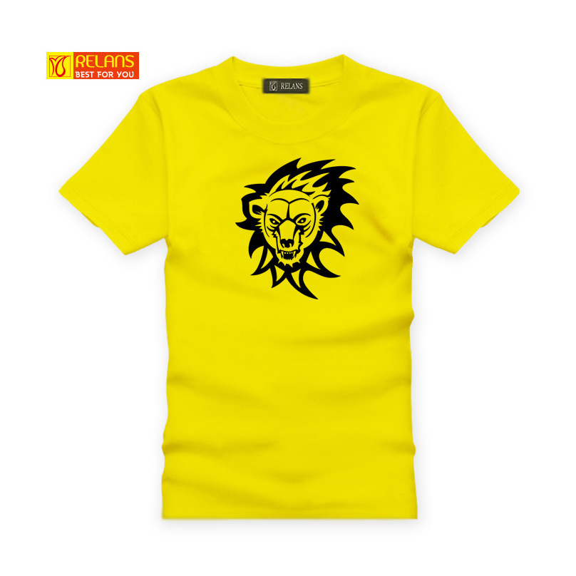 RELANS J3151 时尚个性 卡通大猫狮子 印花 男女同款短袖T恤黄色