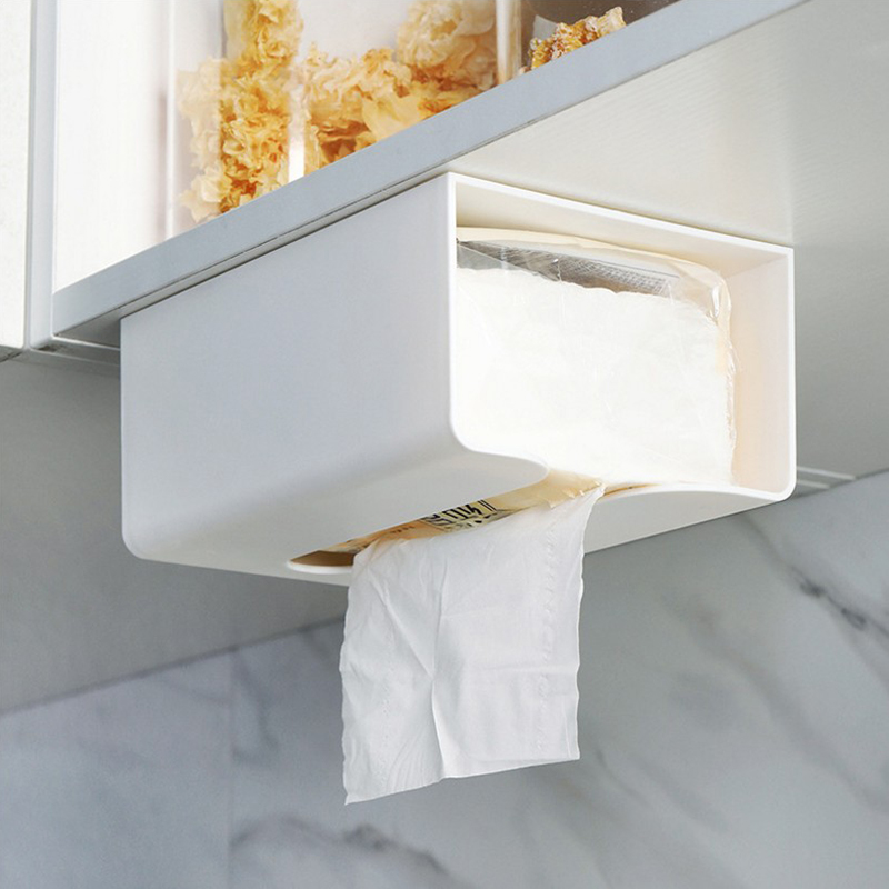 厨房无痕贴抽纸盒墙上壁挂式纸巾架创意简约塑料多功能厕所纸巾盒