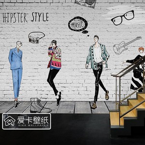 3d时尚个性潮流男装墙纸橱窗形象墙背景壁纸潮牌服装店试衣间壁画