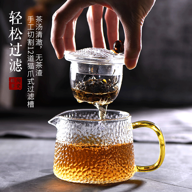 玻璃茶壶套装家用泡茶器耐高温茶具过滤花茶壶单壶锤纹耐热泡茶壶