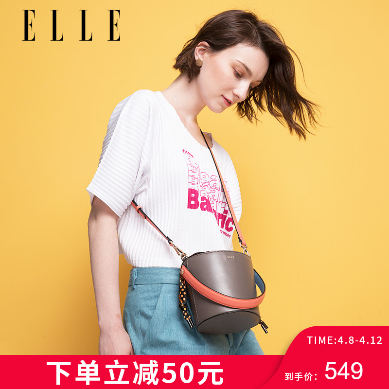 ELLE女包2019年新款80682波点个性创意单肩包手提斜挎圆筒水桶包