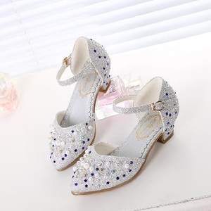 2  女童鞋秋公主鞋的高跟美丽儿童礼服鞋女银白色小女孩银色舞台鞋子