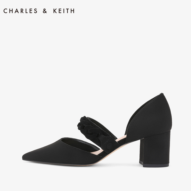 CHARLES＆KEITH女士单鞋CK1-61680011尖头复古链条粗高跟奥赛鞋