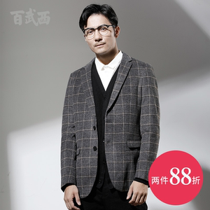 商场同款/百武西男装2018冬季新品复古系列毛呢格仔 span class=h>