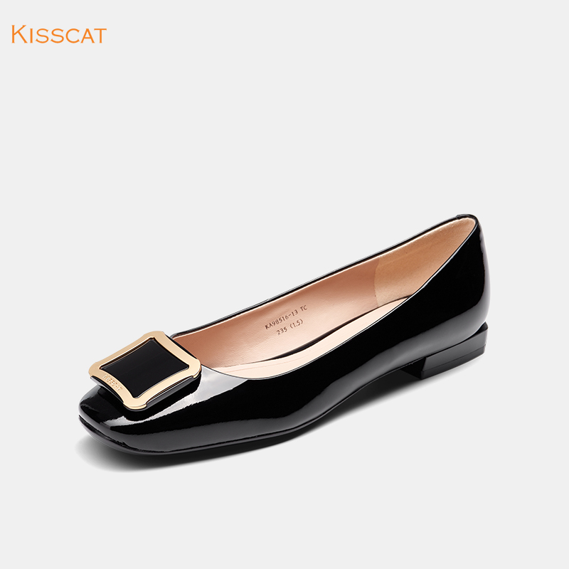 KISSCAT接吻猫2018商场同款春季女鞋方头平底浅口单鞋工作鞋女