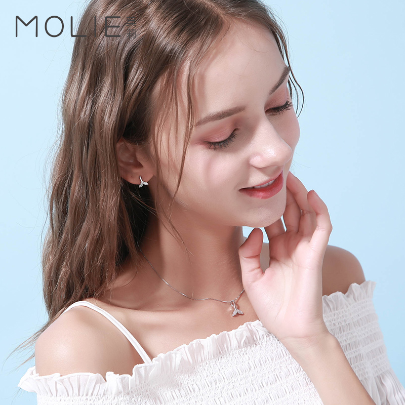 莫莉水晶鱼尾纯银耳钉女气质韩国个性耳饰简约学生清新可爱耳环
