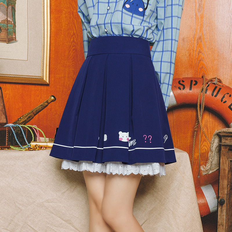 布衣酱原创设计2018秋装新款时间胶囊百褶a字短裙女学生半身裙子