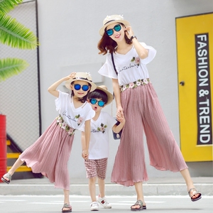 亲子装夏装2018新款潮春装母女装母子短袖一家三口四口全家装套装亲子装