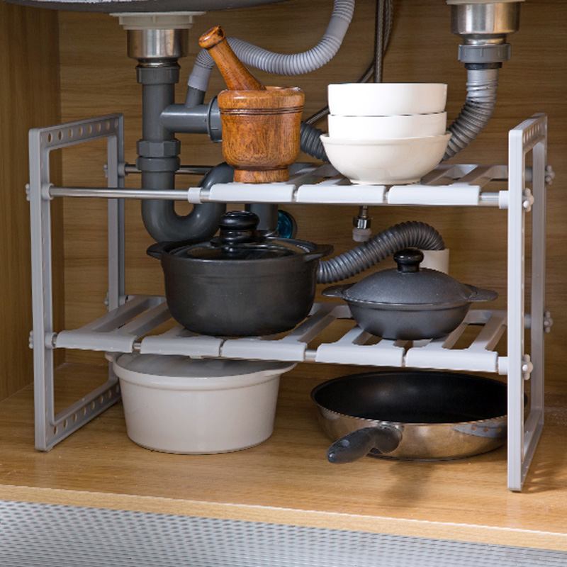 居家家不锈钢水槽下架子厨房置物架多层伸缩收纳架落地储物架锅架