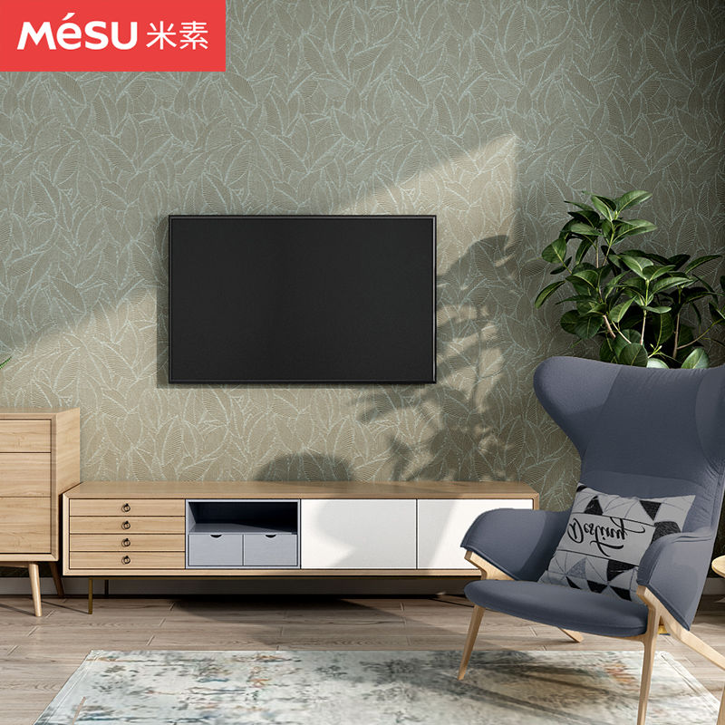 米素新品 现代简约个性无纺墙纸 客厅电视沙发背景墙壁纸 绿汀