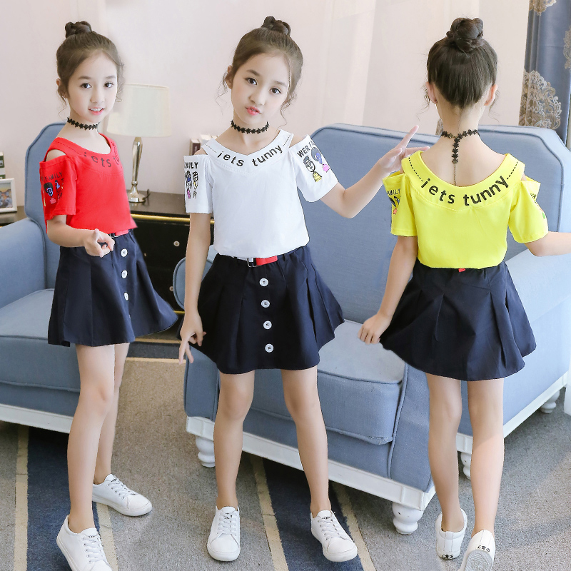 女童夏款短裙套装 2019新款洋气中大童T恤短袖女孩童装韩版两件套