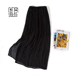 2017欧美风新品桑蚕丝真丝黑色OL范简约一步裙开叉裙半身长裙真丝半身裙