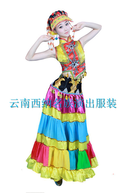 限量 舞蹈 彝族演出 女装 大摆裙火把舞民族服装/舞台装南国衣人