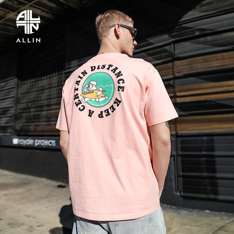 ALLIN短袖T恤男 2019夏季新款欧美街头潮牌宽松嘻哈潮流卡通短袖
