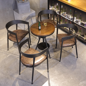 星巴克铁艺椅冷饮店小 span class=h>圆桌/span>实木工业风餐桌复古