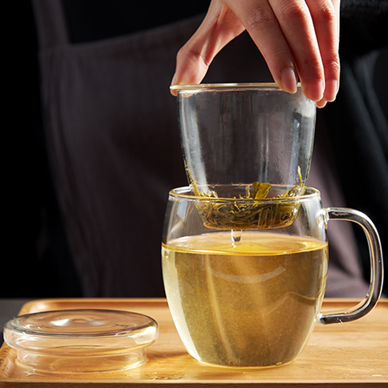 日居仕创意杯子带盖玻璃杯便携茶杯家用泡茶过滤喝茶杯小清新花茶