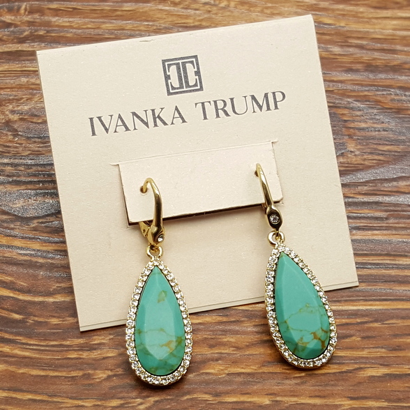 美国总统女儿IVANKA TRUMP/伊万卡特朗普绿松石镶钻耳坠耳环耳饰