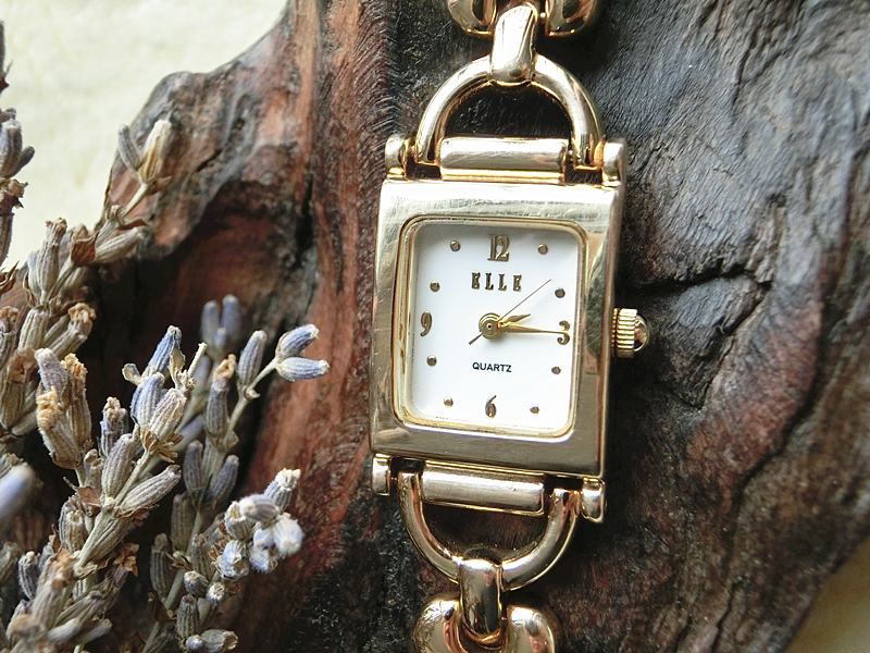 不二蛋家国外正品法国ELLE复古优雅枷锁小方盘镀金石英女手表
