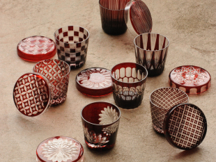 广田硝子 带盖玻璃酒杯 手工制作 日本进口工艺品收藏品