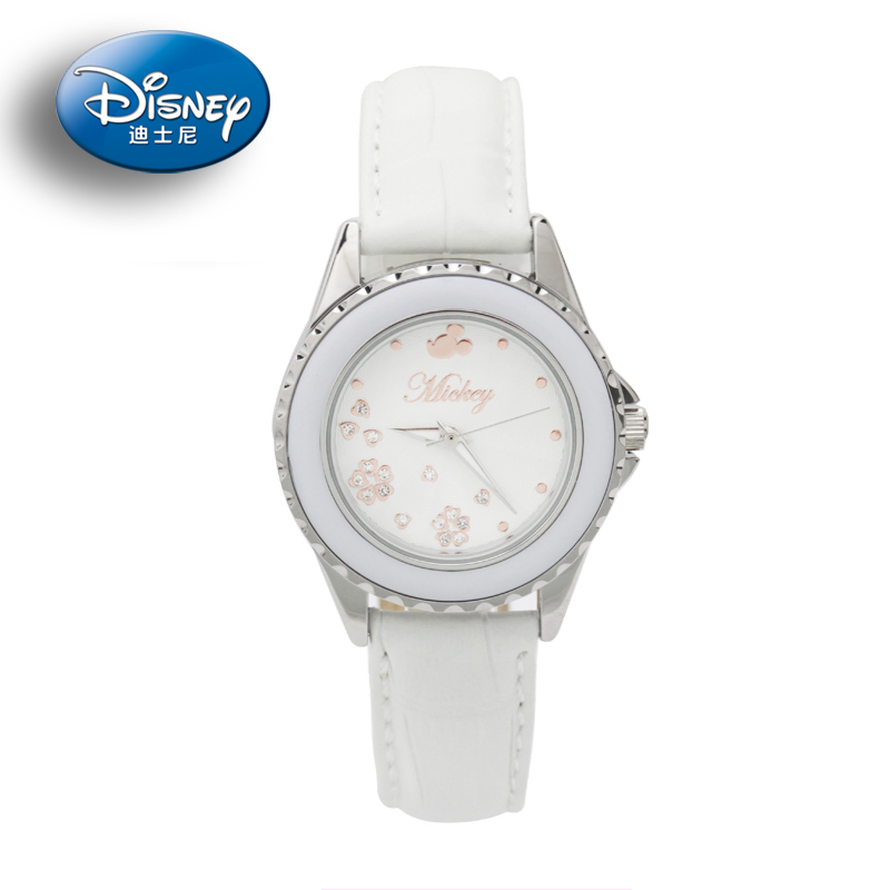 专柜正品正版迪士尼手表67801米奇玫瑰金花朵韩版时尚镶钻女表