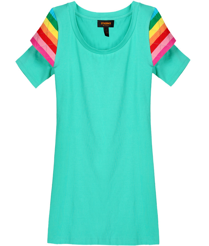 转 七格格【othermix】肩部彩虹条纹个性时尚款修身短袖T恤